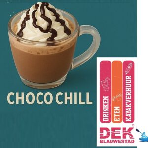 Choco Chill koude Choco met Vanille ijs Slagroom donkere chocolade bij Drinken Eten Kayakverhuur DEK Blauwestad