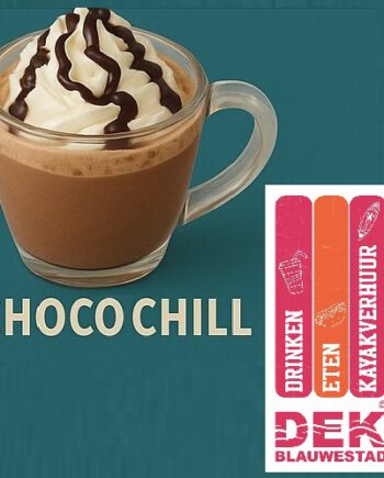 Choco Chill koude Choco met Vanille ijs Slagroom donkere chocolade bij Drinken Eten Kayakverhuur DEK Blauwestad