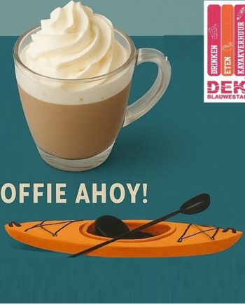 Koffie Ahoy koude koffie met ijsblokjes vanille-ijs slagroom Kayakverhuur DEK Blauwestad Oldambtmeer Groningen Nederland