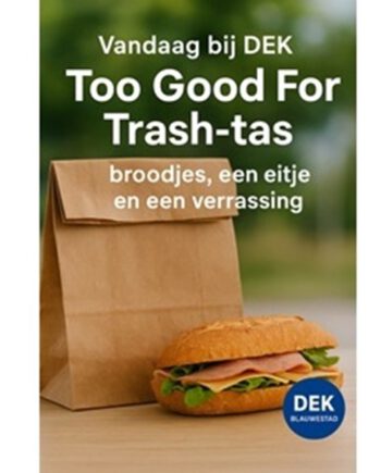 Too Good for trash tas Te goed om weg te gooien overgebleven producten kopen in tas je weet niet wat je krijgt Drinken Eten Kayakverhuur DEK Blauwestad Oldambtmeer Groningen Nederland