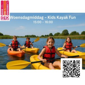 Kayaklessen DEK Blauwestad Woensdagmiddag - Kids Kayak fun 1500 - 1600 uur DEK Oldambtmeer Strand Zuid Groningen Nederland